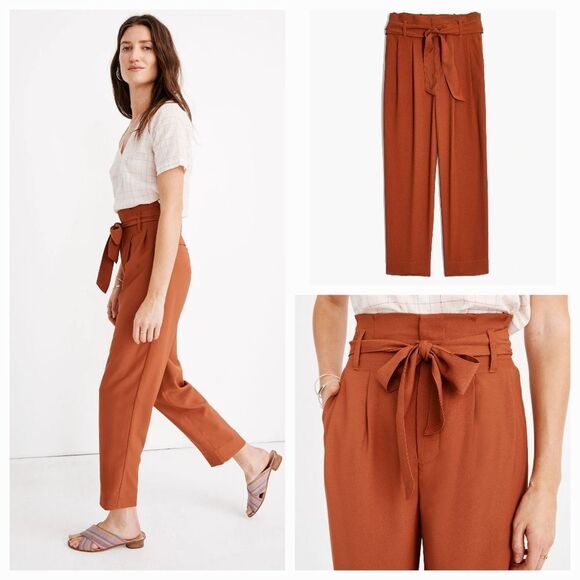 🔸️Madewell Rust Linen Blend Belted Paperbag Pants Size 4 - Picture 15 of 16